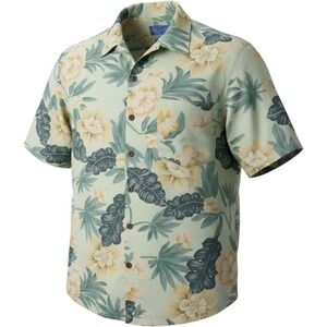 Bermuda Bay 100% Silk Hawaiian‎ Shirt Mens Large Button Up Green Floral Tropical